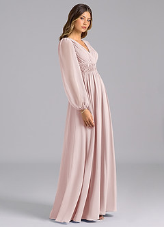 Azazie Palerma Bridesmaid Dresses Blushing Pink A-Line Long Sleeve Chiffon Dress image3