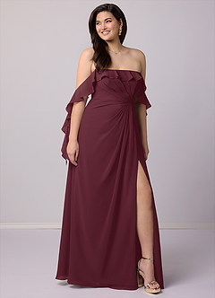Barbie ♥ Azazie Bridesmaid Dresses Cabernet A-Line Off the Shoulder Chiffon Convertible Dress image8