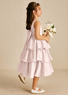 Azazie Margery Flower Girl Dresses Blushing Pink A-Line Bow Stretch Satin Dress image5