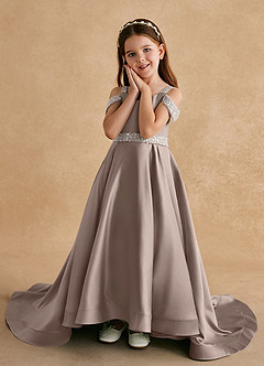 Azazie Jodi vestidos de niña de las flores Vestido de Gris Pardo de Satin Mate de Corte En A image5