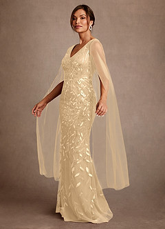 Azazie Arizona Mother of the Bride Dresses Champagne Sheath Lace Tulle Dress image4