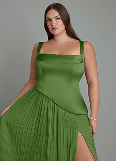Azazie Stephanie Bridesmaid Dresses Basil A-Line Pleated Stretch Satin Dress image9