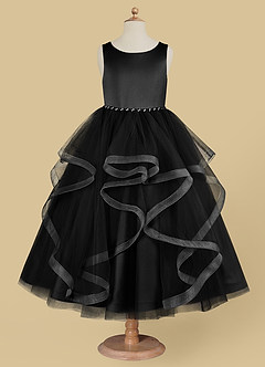 Azazie Sofia Flower Girl Dresses Black A-Line Beaded Tulle Dress image5