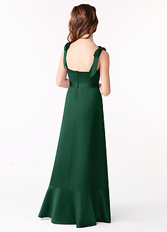 Azazie Barbara Junior Dark Green A-Line Bow Stretch Satin Dress image3