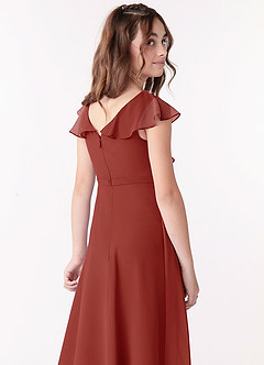 Azazie Posie Junior A-Linie Gestreift Chiffon Kleid Terrakotta image5