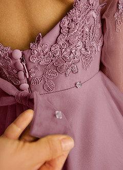 Azazie Precious Flower Girl Dresses Vintage Mauve A-Line Lace Tulle Dress image6