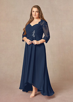 Azazie Devereaux Mother of the Bride Dresses Dark Navy A-Line Lace Chiffon Dress image9