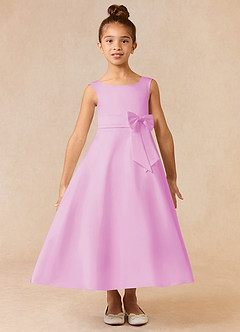 Azazie Lindy Flower Girl Dresses Candy Pink A-Line Pleated Matte Satin Dress image2