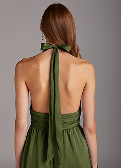 Azazie Oli Bridesmaid Dresses Olive Pleated Stretch Satin Jumpsuit image5
