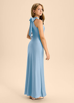 Azazie Doretta Junior Powder Blue A-Line Pleated Stretch Satin Dress image1