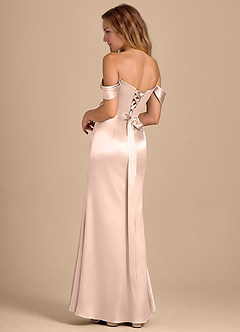 Azazie Shea Vestidos de damas de honor Vestido de Oro Rosa de Satén Metálico de Corte Sirena Convertible con Vestidos sin tirantes image5