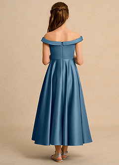 Azazie Teeny Girls Formal Sukienki dla dziewczynek sypiących kwiaty Linia A Pofałdowany Matowy satynowy Długość kostki Sukienka image2