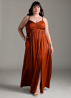 Azazie Alia Brautjungfernkleider A-Linie Plissee Stretch-Satin Kleid Paprika image10
