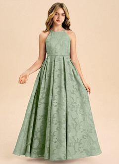 Azazie Arianthe Junior Dusty Sage A-Line Pleated Floral Burnout Dress image3