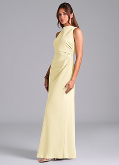 Azazie Evadne Bridesmaid Dresses Lemon Sorbet Sheath Pleated Chiffon Dress image5