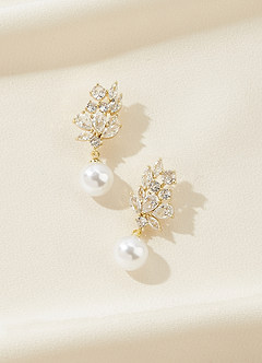 front Crystal Foliage and Pearl Dangle Earrings