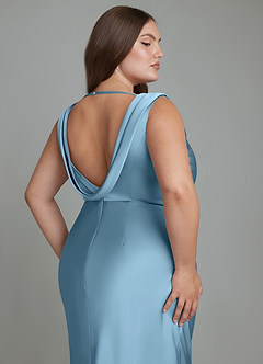 Azazie Kieryn Robes de demoiselle d'honneur Robe Sirène en Satin extensible Plissé Acier Bleuté image12