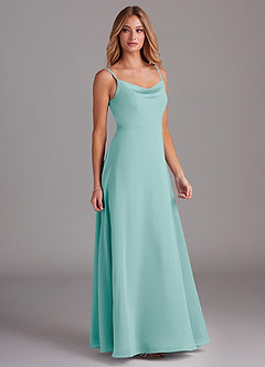 Azazie Daenerys Bridesmaid Dresses Aqua A-Line Cowl Chiffon Dress image5