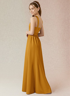 Azazie Jiya Junior Butterscotch A-Line Pleated Stretch Satin Dress image3