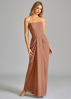 Azazie Anaïs Brautjungfernkleider Etui Schulterfrei Chiffon Kleid Bronzer image4