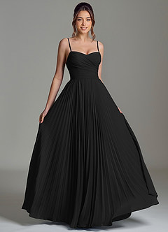 Azazie Catie At-home Try On Dresses Black A-Line Sweetheart Neckline Chiffon Dress image3