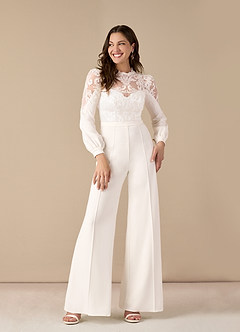 Azazie Cici Wedding Dresses Diamond White Pant Styles High Neck Sequins Stretch Crepe Dress image1
