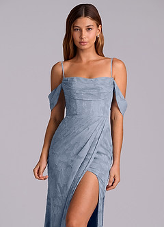 Azazie Johana Bridesmaid Dresses Dusty Blue Mermaid Off the Shoulder Floral Burnout Convertible Dress image2