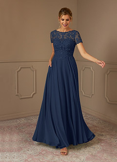 Azazie Adina Mother of the Bride Dresses Dark Navy A-Line Boatneck Sequins Chiffon Dress image1