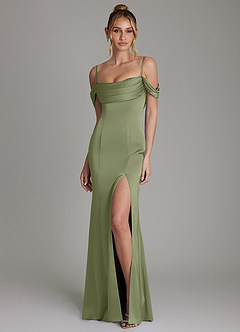 Azazie Nira Bridesmaid Dresses Garden Sage Mermaid Corset Stretch Satin Dress image5
