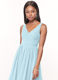 Azazie Keyla Bridesmaid Dresses Cloud Blue A-Line V-Neck Pleated Chiffon Dress image4
