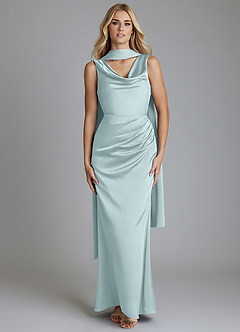 Azazie Tallie Bridesmaid Dresses Mist Mermaid Pleated Stretch Satin Dress image5