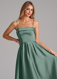 Azazie Lucienne Bridesmaid Dresses Eucalyptus A-Line Pleated Stretch Satin Dress image2