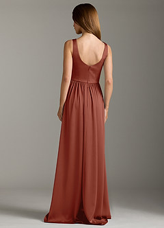 Azazie Keyla Bridesmaid Dresses Auburn A-Line Pleated Stretch Satin Dress image2