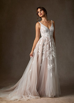 Azazie Sorella Vestidos de novia Vestido de Blanco Diamante Caramelo de Tul de Corte en A con Lentejuelas image4
