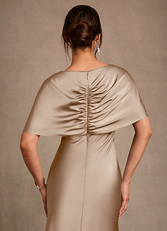 Azazie Dosia Mother of the Bride Dresses Taupe Sheath Pleated Stretch Satin Dress image5