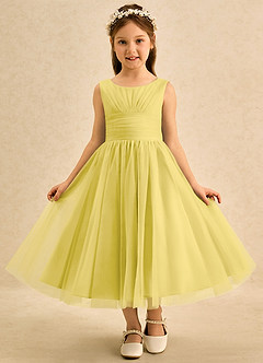 Azazie Macaron Flower Girl Dresses Canary A-Line Pleated Tulle Dress image3
