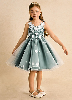 Azazie Junebug vestidos de niña de las flores Vestido de Marfil Pino de Tul de Princesa con Encaje image6