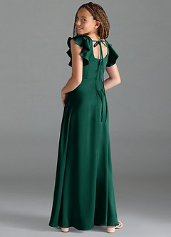 Azazie Bondi Junior Emerald A-Line Side Slit Stretch Satin Dress image5