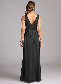 Azazie Tanicia Bridesmaid Dresses Black A-Line Pleated Stretch Satin Dress image2