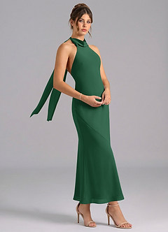 Azazie Velli Jurken voor bruidsmeisjes Jurk van Chiffon met Zeemeermin Hoge Kraag Donkergroen image3