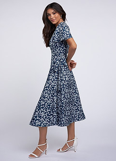 Express Yourself Navy Blue Floral Print Wrap Dress image5