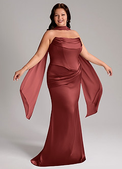 Azazie Sorrel Jurken voor bruidsmeisjes Converteerbaar Jurk van Stretch Satijn met Zeemeermin Strapless Terracotta image3