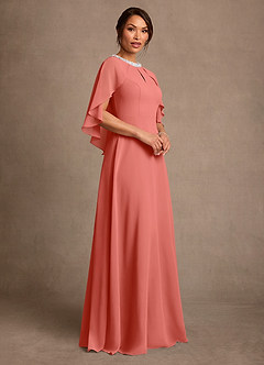 Azazie Winnifred Abiti per la Madre della Sposa Abito A-Line in Chiffon Perline Salmone Rosa image2