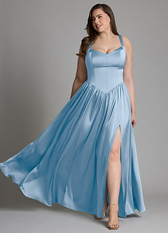 Azazie Francis At-home Try On Dresses Agave A-Line Corset Stretch Satin Dress image11