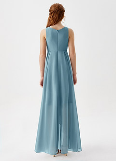 Azazie Lizette Junior Moody Blue A-Line Pleated Chiffon Dress image6