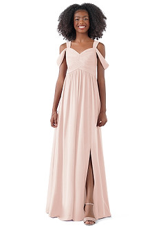 Azazie Lianne Junior Rose Petal A-Line Off the Shoulder Chiffon Dress image3