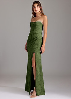 Azazie Leonis Bridesmaid Dresses Olive Sheath Strapless Floral Burnout Convertible Dress image6