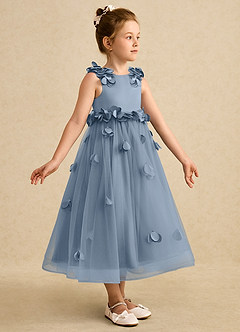 Azazie Atta Jurken voor bloemenmeisjes A-Lijn Jurk van Tule One-Shoulder Stoffig Blauw image3