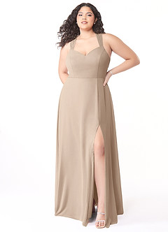 Azazie Jane Abiti da Damigella Abito A-Line in Chiffon con Scollo a V a Pieghe Taupe image6