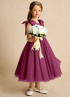 Azazie Serene Abiti da Ragazza di Fiori Abito Principessa in Raso Opaco Fiocco Gelso image5